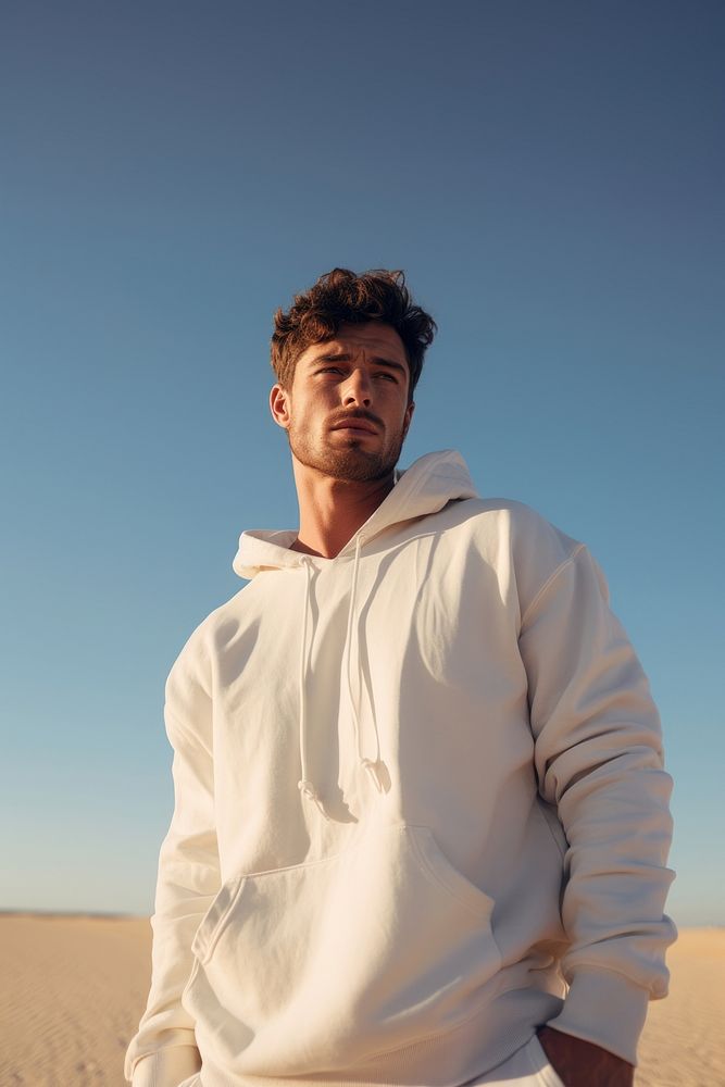 Sweatshirt portrait outdoors desert. 