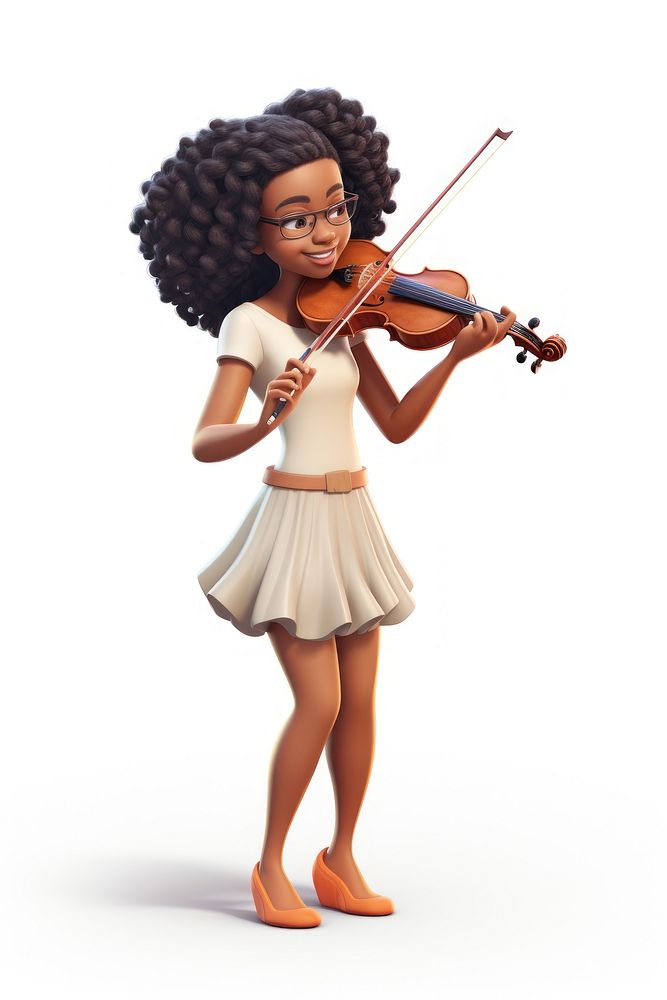 Violin cartoon female white background. AI generated Image by rawpixel.