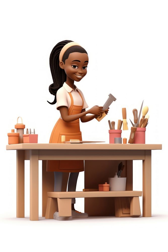 Figurine cartoon desk white background. AI generated Image by rawpixel.