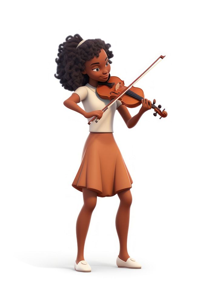 Violin cartoon female white background. AI generated Image by rawpixel.