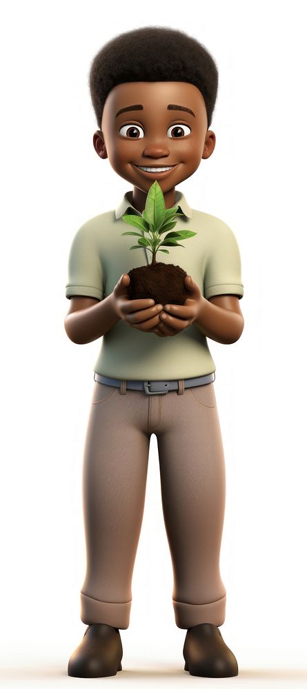 Plant holding cartoon white background. AI generated Image by rawpixel.