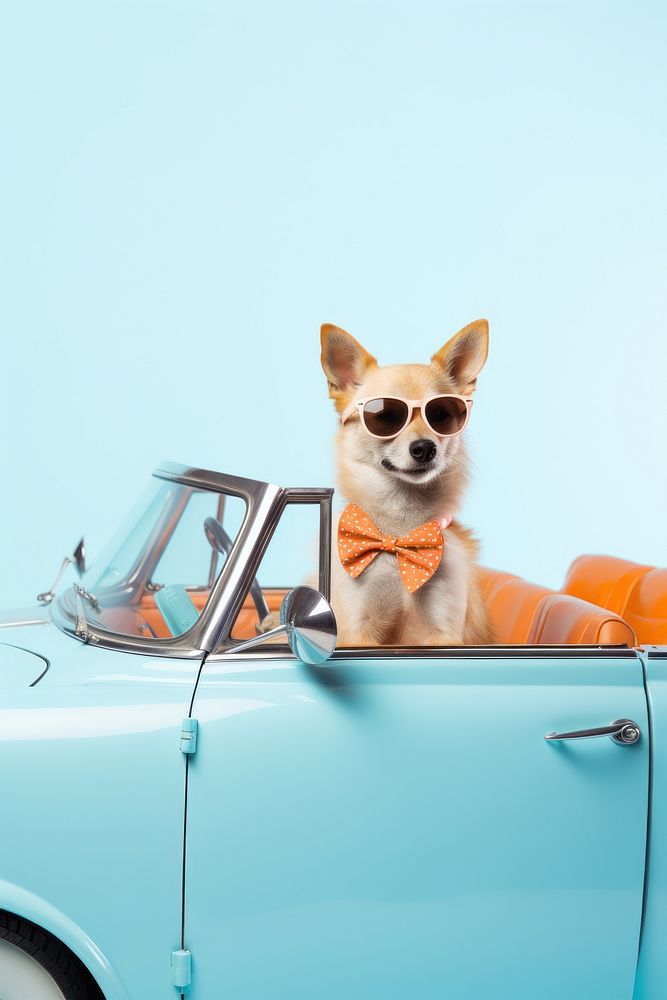 Sunglasses dog car vehicle. AI generated Image by rawpixel.