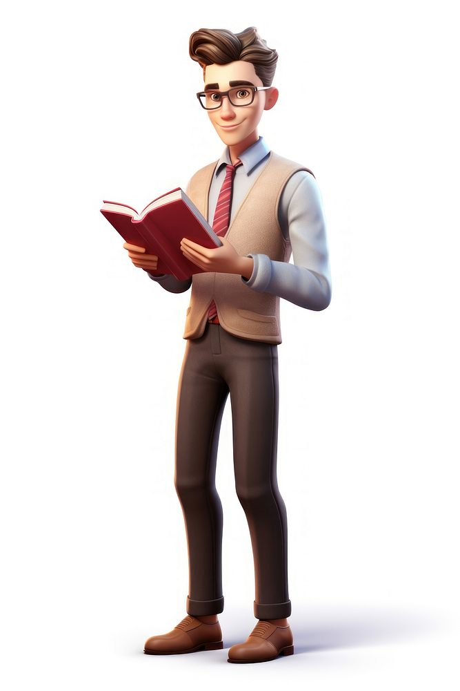 Standing reading cartoon adult. 