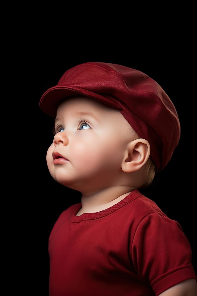 Maroon baby portrait looking. 