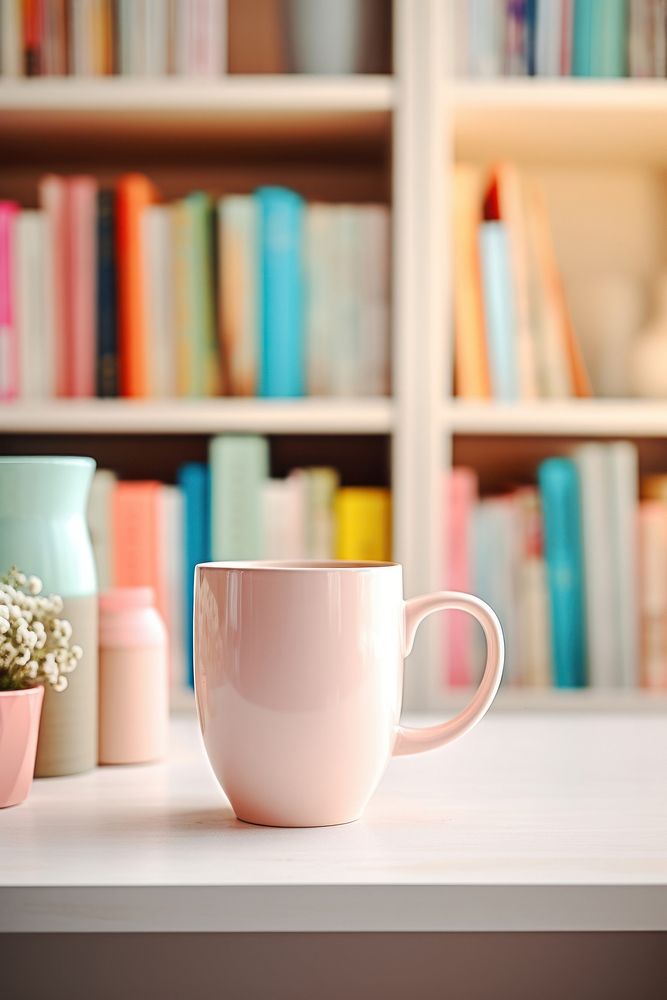 Bookshelf mug publication furniture. AI generated Image by rawpixel.