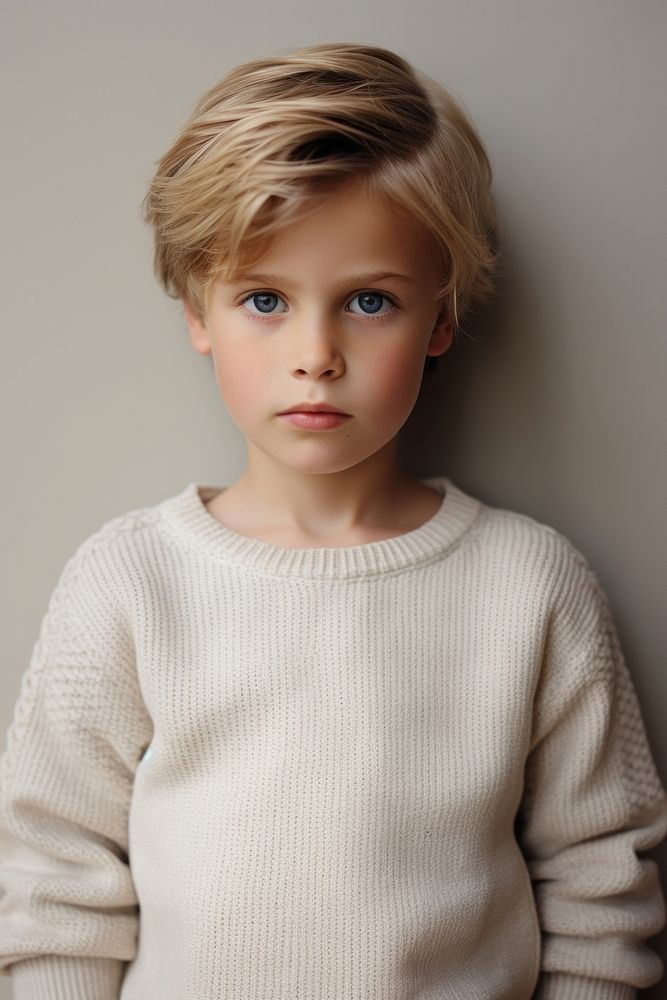 Sweater child contemplation hairstyle. AI generated Image by rawpixel.