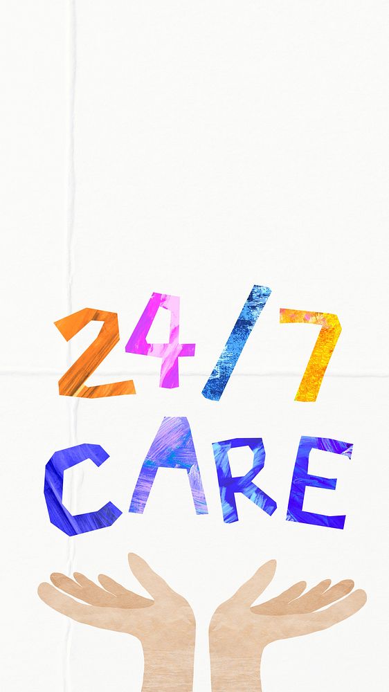 24/7 care  word, paper craft collage