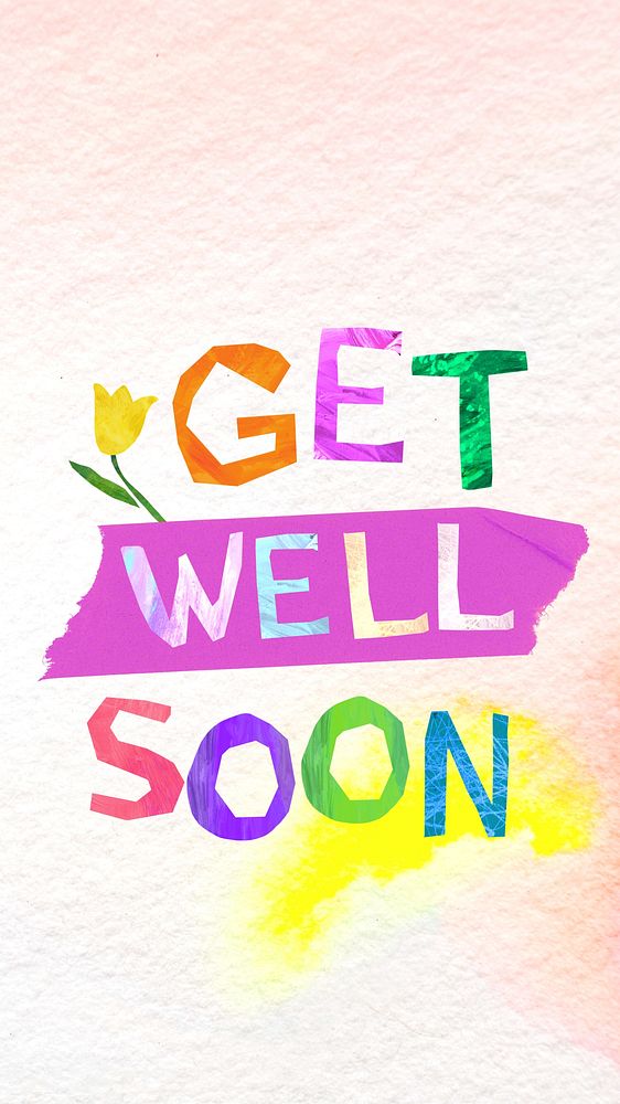 Get well soon word, paper craft collage