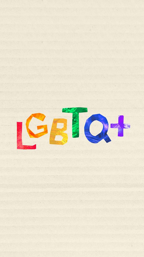 LGBTQ word, iPhone wallpaper, colorful paper craft collage