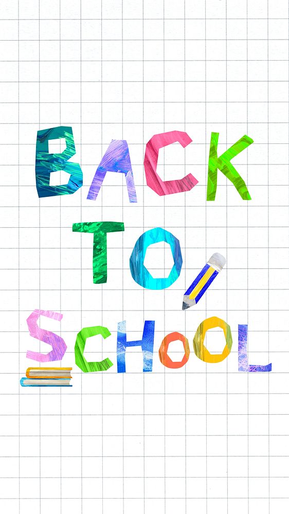 Back to school word, iPhone wallpaper, colorful paper craft collage