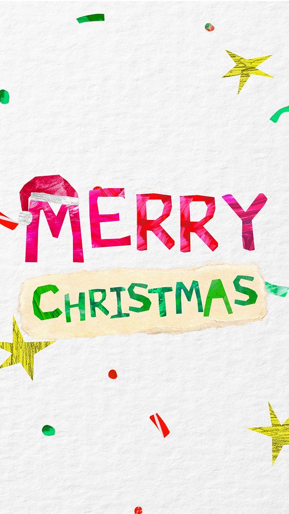 Merry Christmas greeting iPhone wallpaper, word, paper craft collage