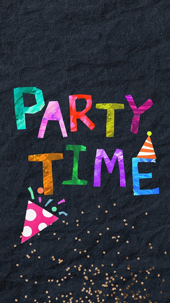 Party time word, iPhone wallpaper, paper craft collage