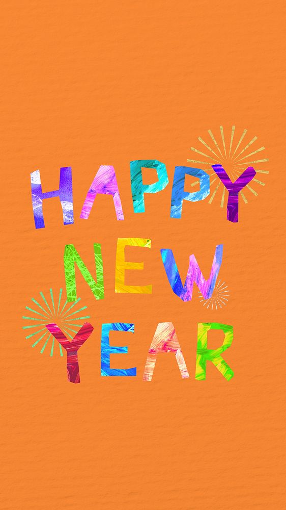 Happy New Year iPhone wallpaper, word, paper craft collage