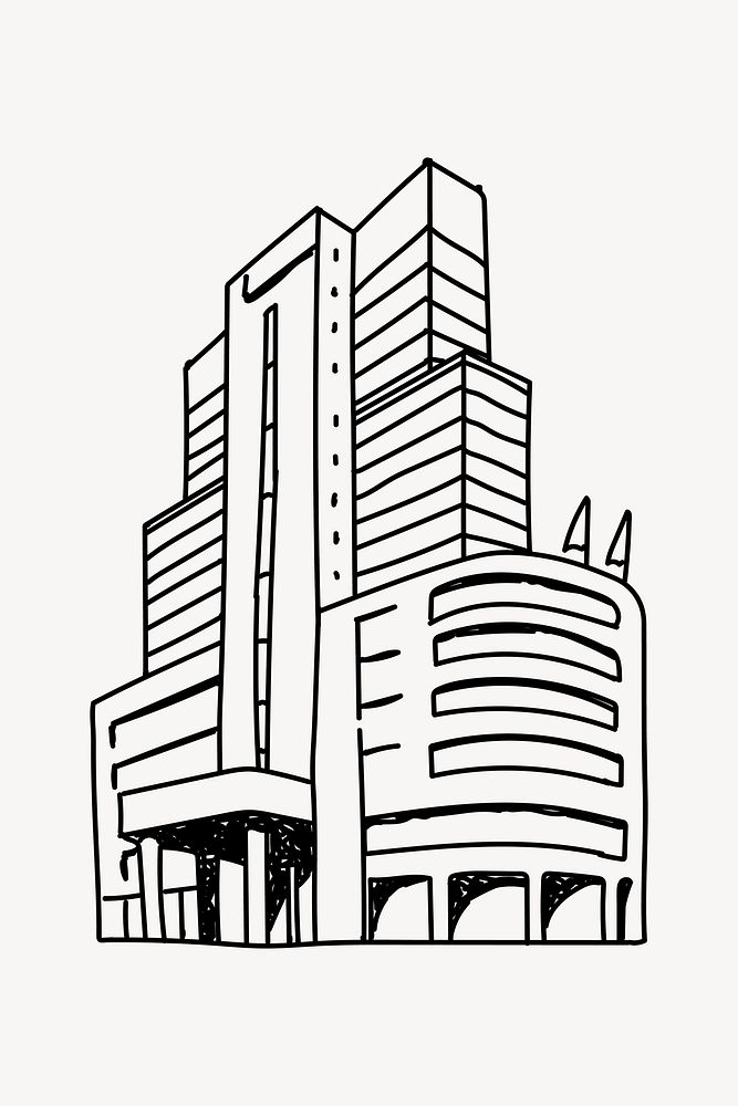 Modern building hand drawn illustration vector