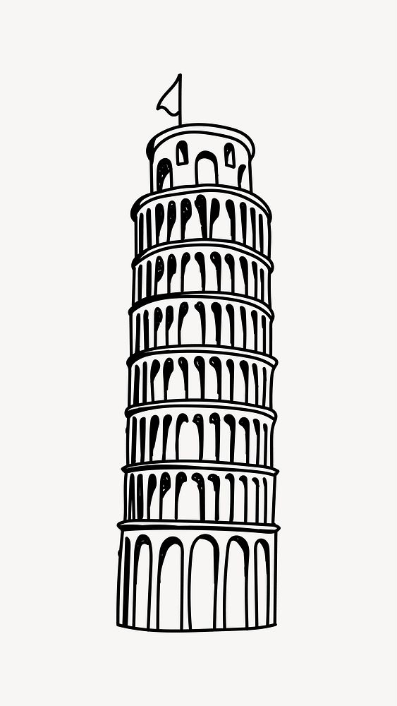 Leaning Tower of Pisa Italy hand drawn illustration vector