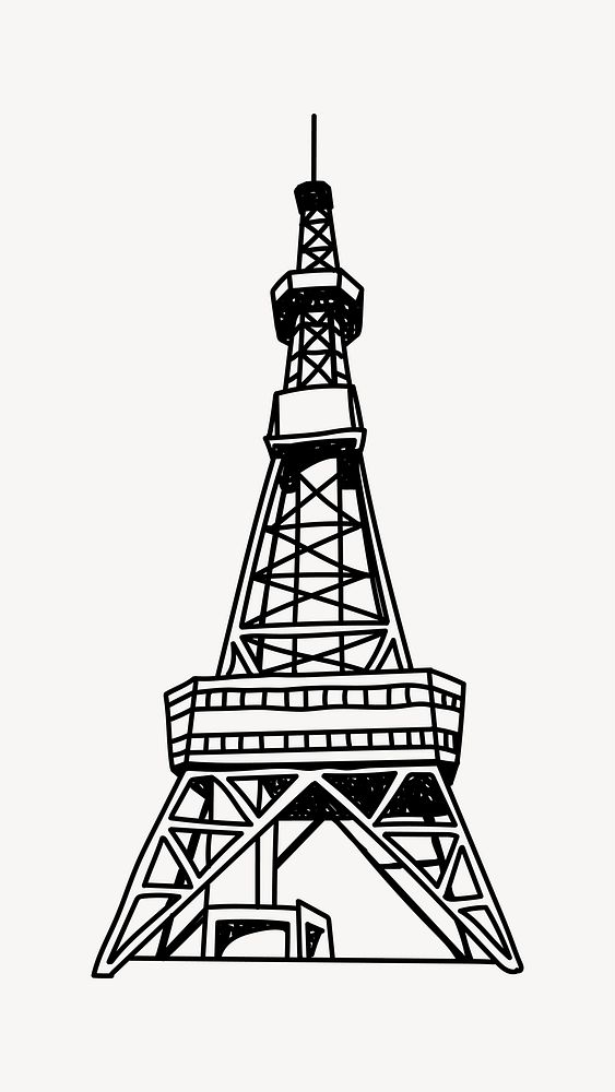 Tokyo Tower Japan hand drawn illustration vector