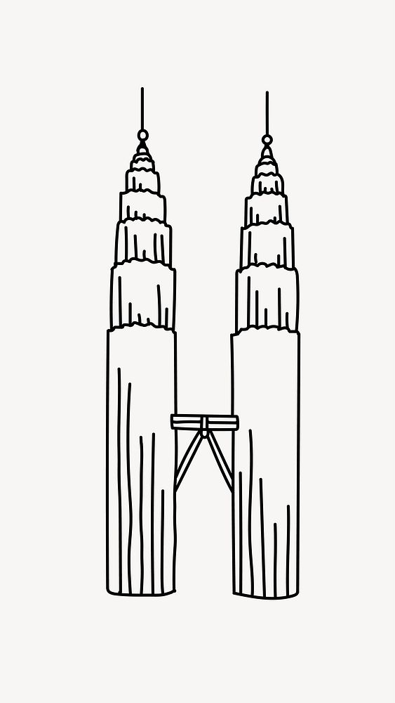 Petronas Twin Towers line art illustration isolated background
