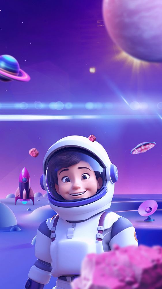 Astronaut 3D illustration iPhone wallpaper, purple futuristic galaxy design