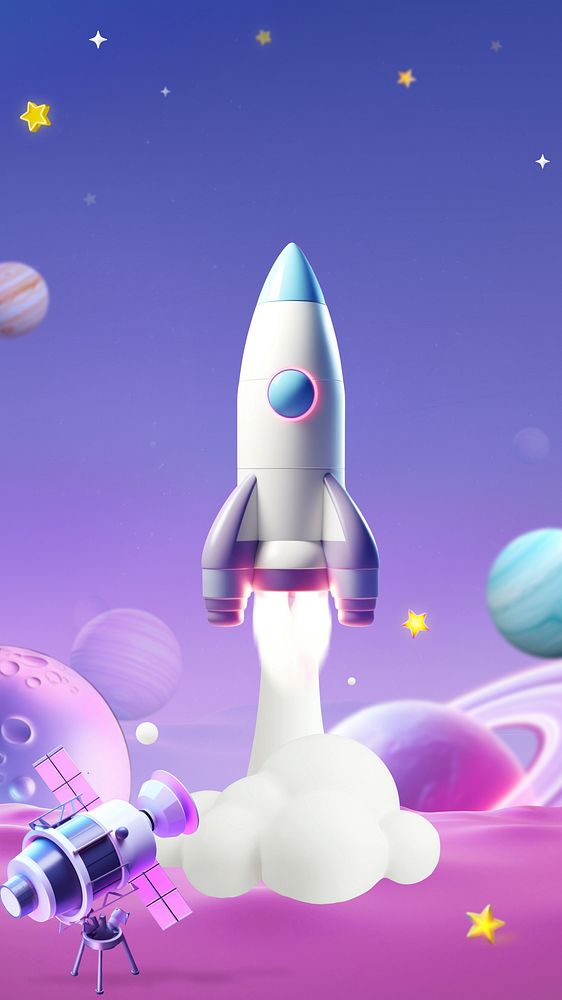 3D rocket purple iPhone wallpaper