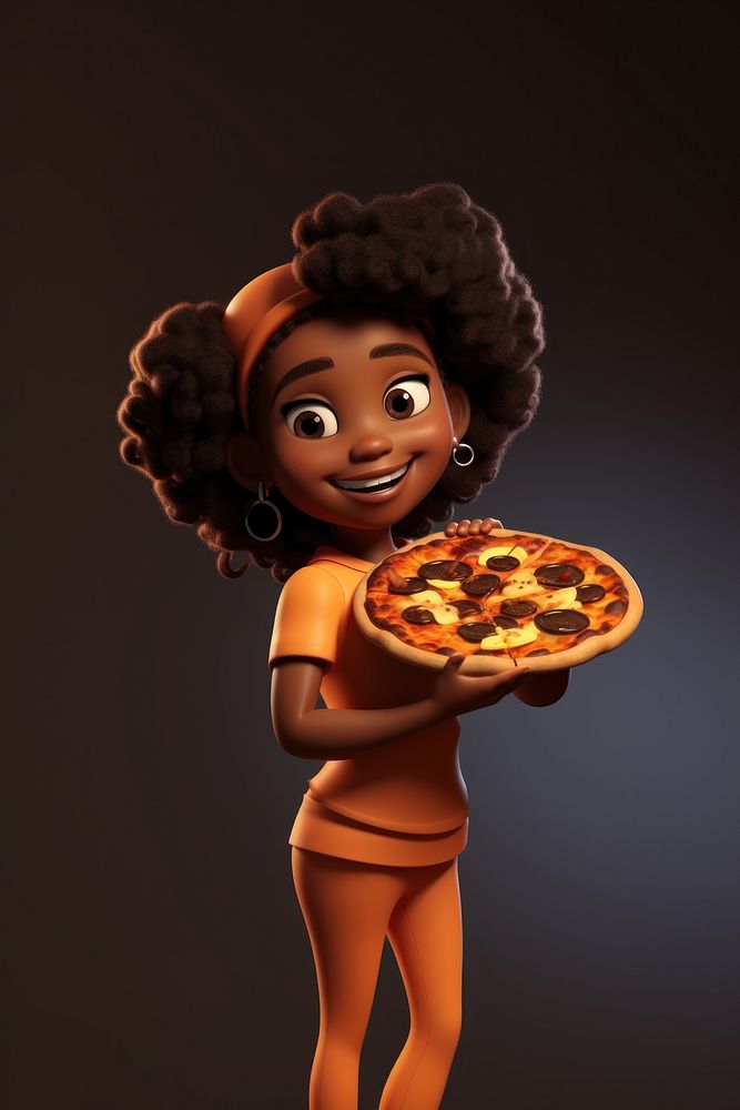 Cartoon pizza smiling eating. 