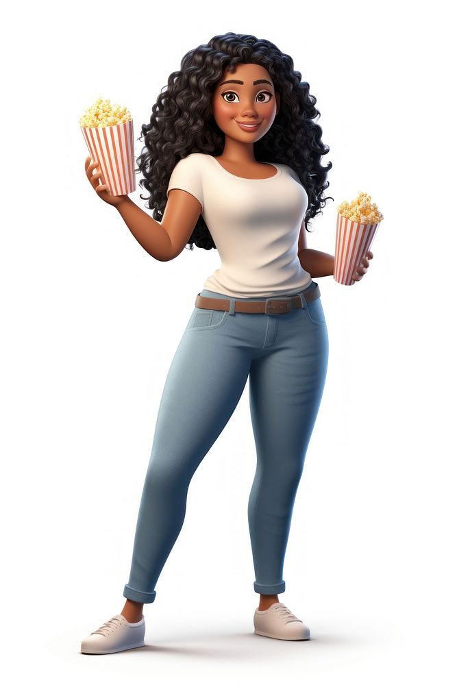 Cartoon popcorn adult woman. AI generated Image by rawpixel.