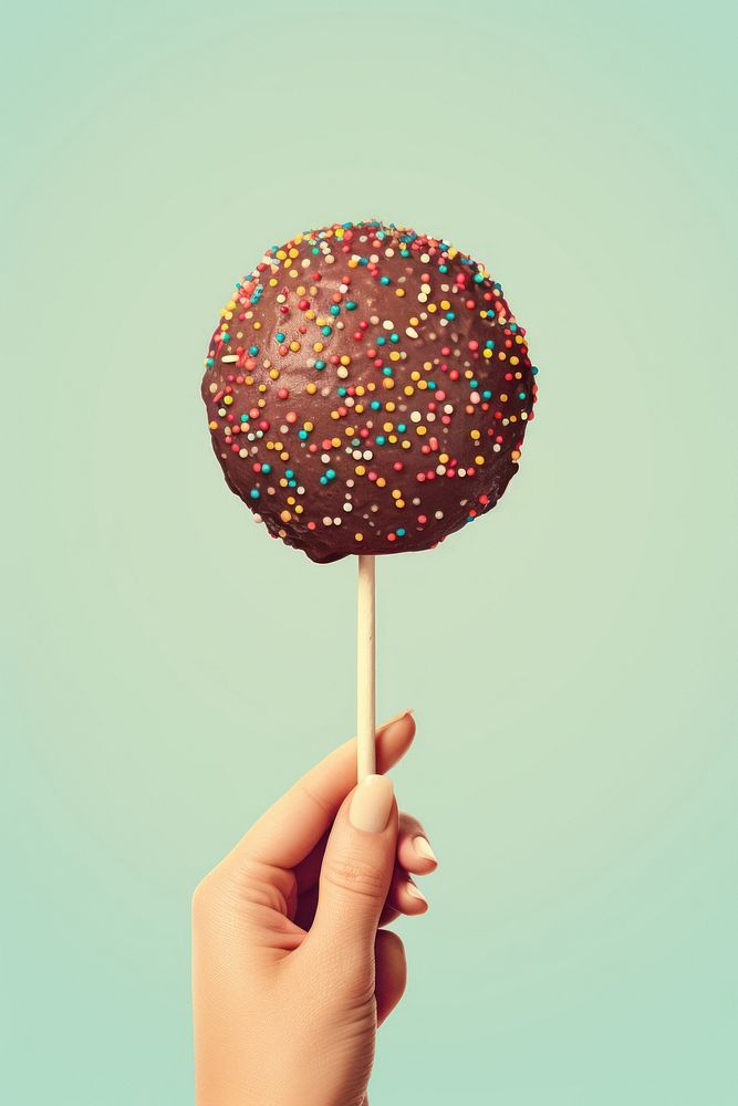 Sprinkles chocolate lollipop holding. AI generated Image by rawpixel.