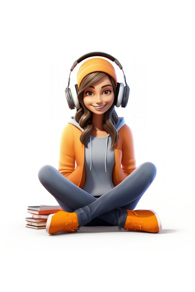 Woman headphones sitting listening. AI generated Image by rawpixel.