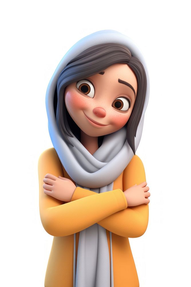 Character hugging herself smiling cartoon scarf. AI generated Image by rawpixel.