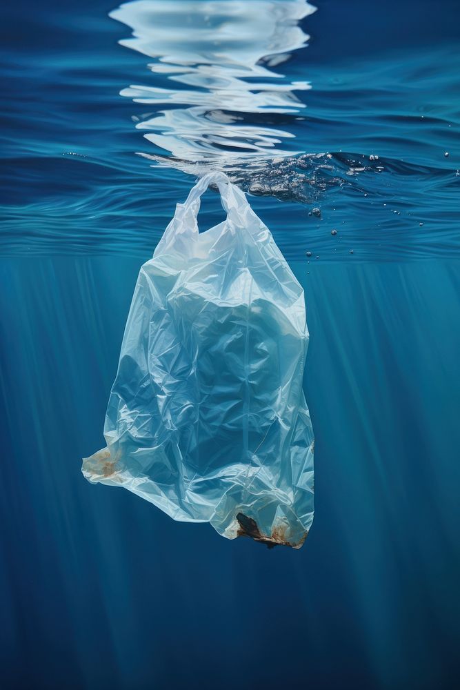 Plastic bag underwater pollution outdoors. AI generated Image by rawpixel.
