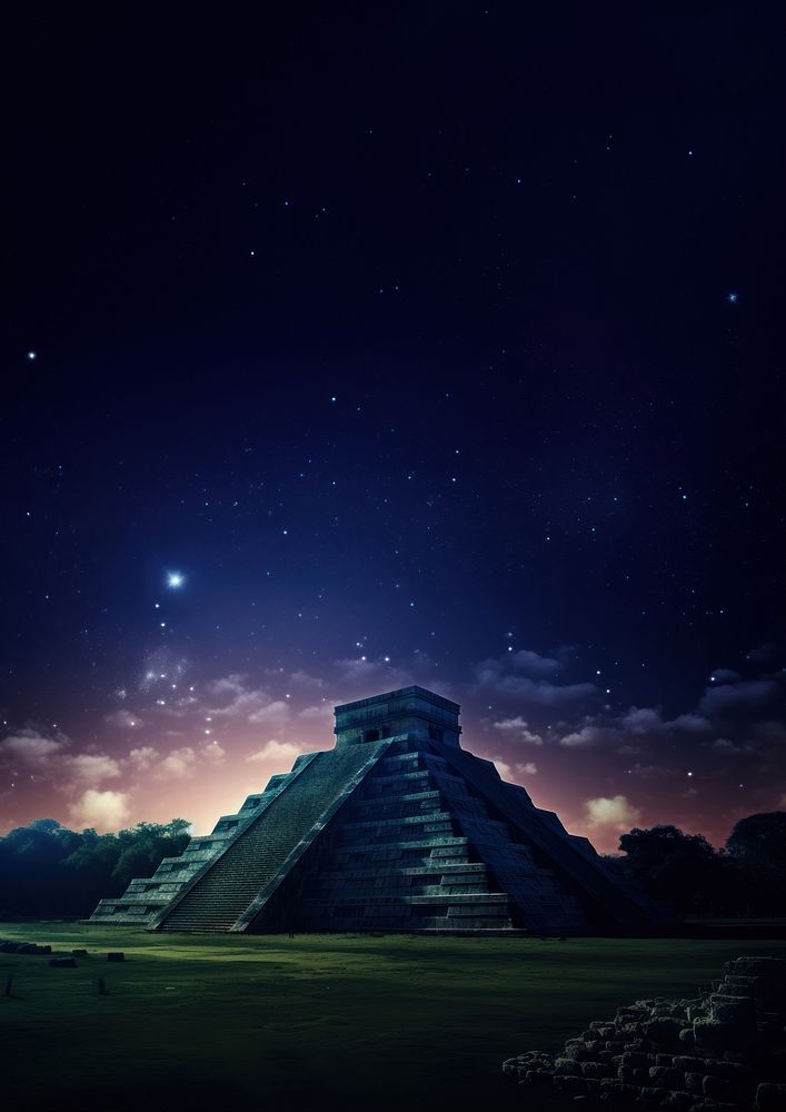 Photo of Chichen Itza skyline at night. AI generated Image by rawpixel. 