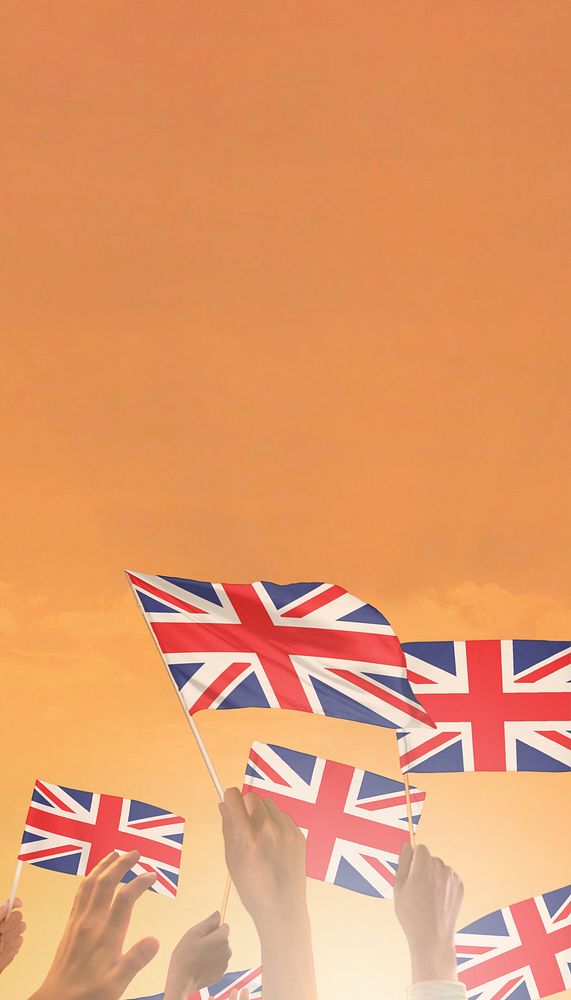 United Kingdom flag orange background, Instagram story size