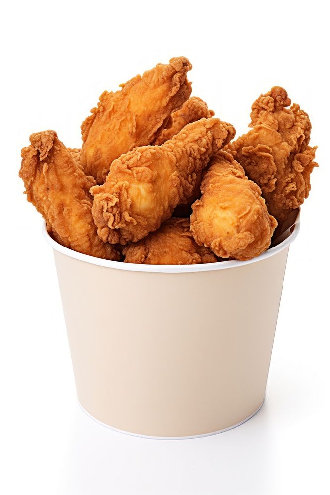 Fried chicken bucket fried food white background. 