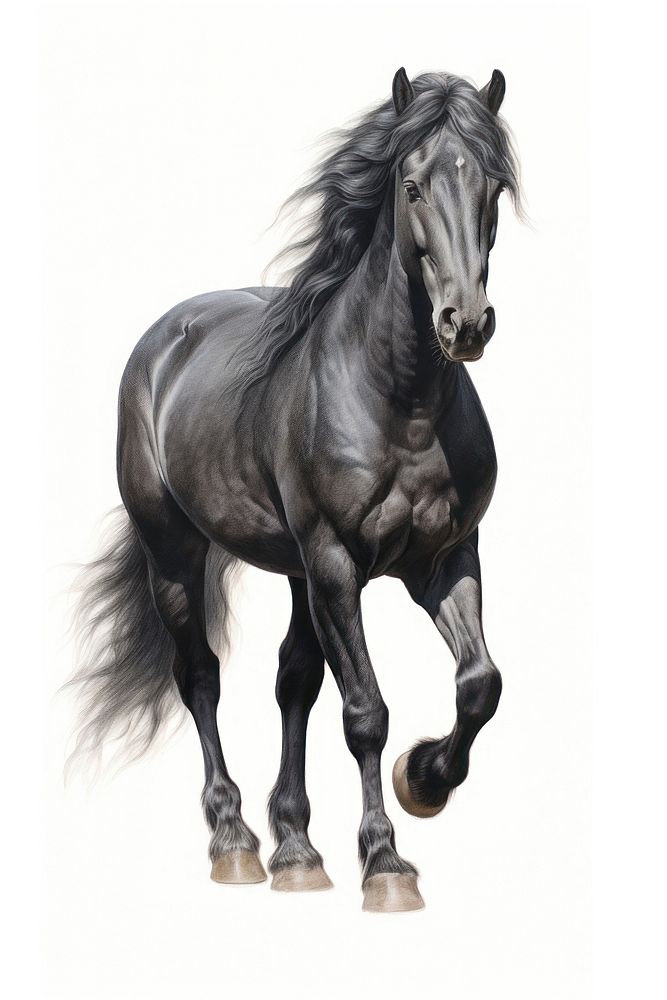 Black horse stallion drawing animal. 