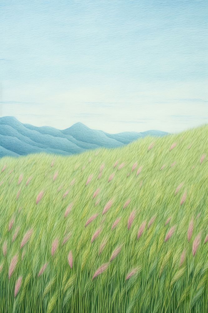 Landscape grass field grassland mountain outdoors. AI generated Image by rawpixel.