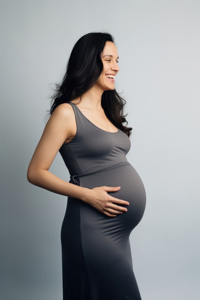 Pregnant happy woman portrait standing dress. AI generated Image by rawpixel.