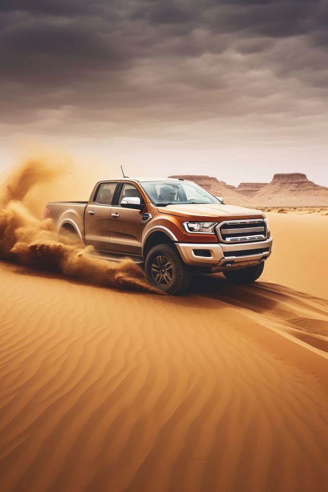 Pickup car desert outdoors vehicle. AI generated Image by rawpixel.