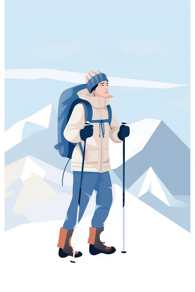 Man snow hiking backpack outdoors walking. AI generated Image by rawpixel.