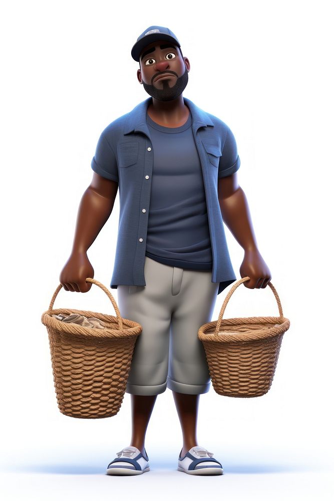 Black man holding Laundry basket adult white background gardening. AI generated Image by rawpixel.