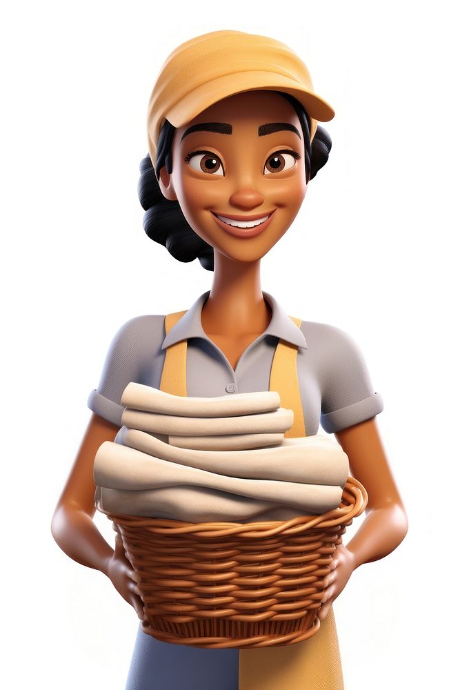 Woman Laundry worker smiling cartoon basket. AI generated Image by rawpixel.