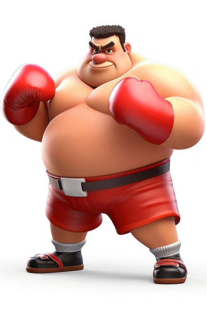 Chubby man play boxing cartoon white background determination. AI generated Image by rawpixel.