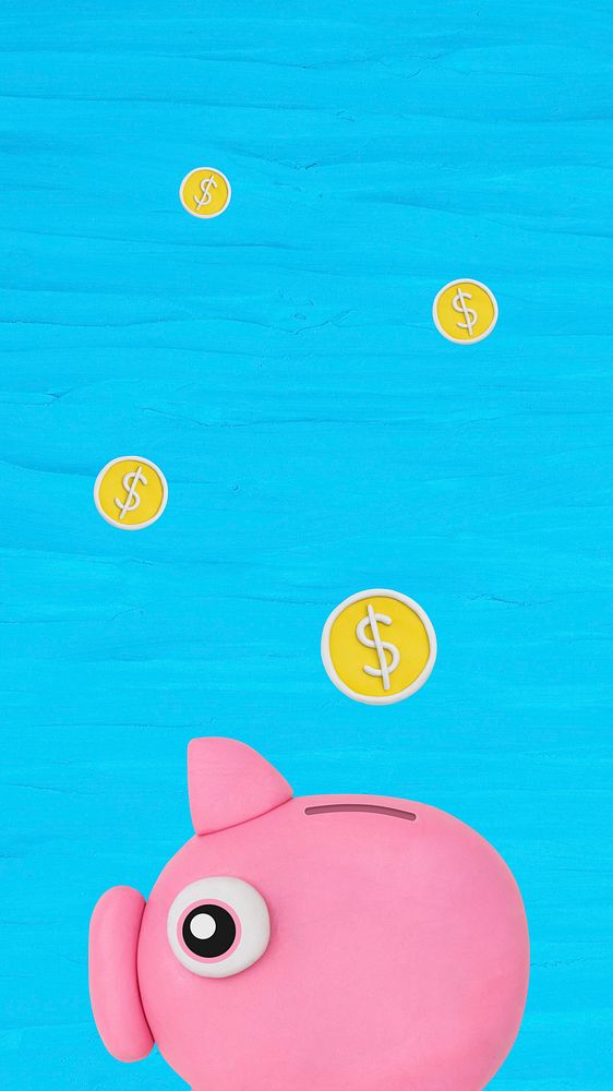 Clay piggy bank iPhone wallpaper, blue textured background