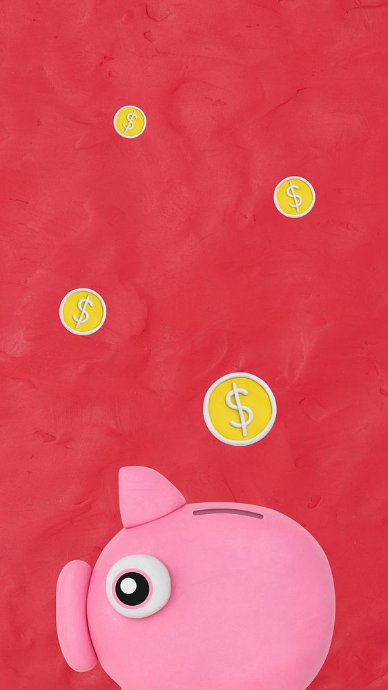 Clay piggy bank iPhone wallpaper, red textured background
