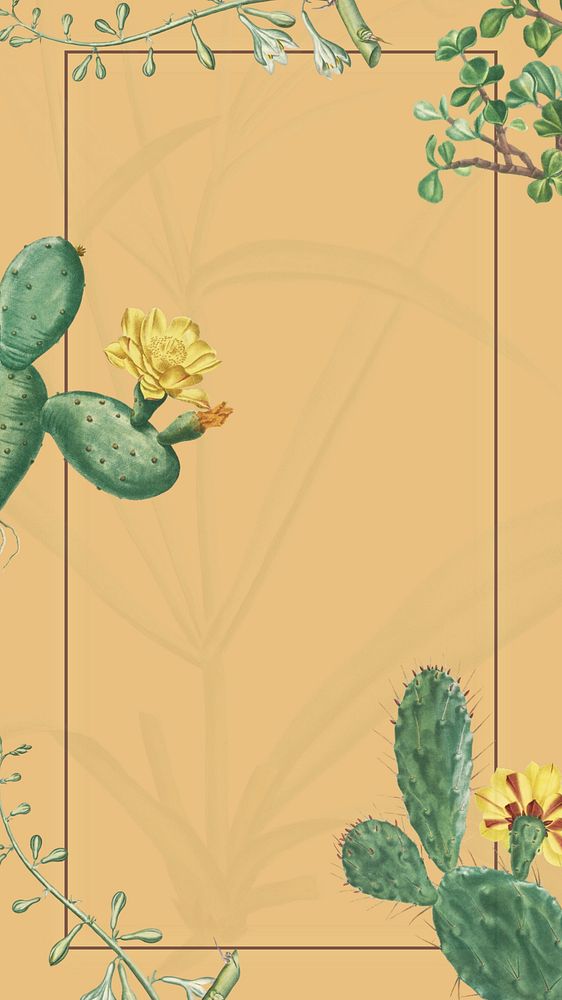 Tropical cactus floral iPhone wallpaper, vintage botanical frame