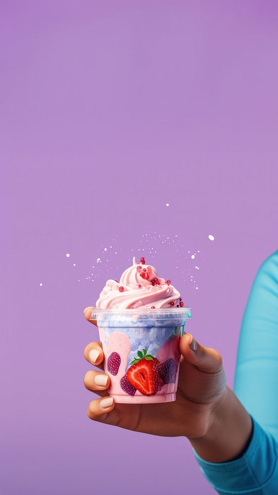 Frozen yoghurt dessert holding sundae. AI generated Image by rawpixel.