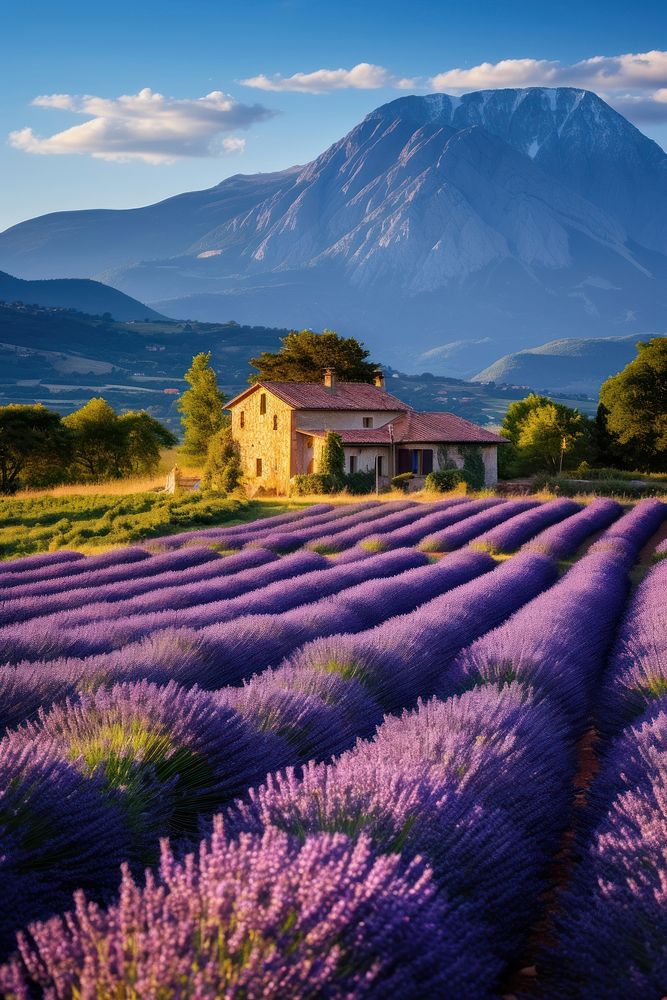 Landscape lavender flower field. AI generated Image by rawpixel.