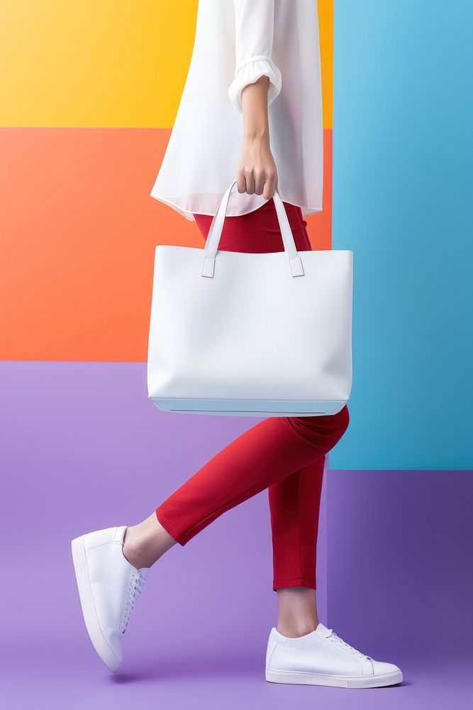 Woman hauling a white tote bag footwear handbag shoe. AI generated Image by rawpixel.