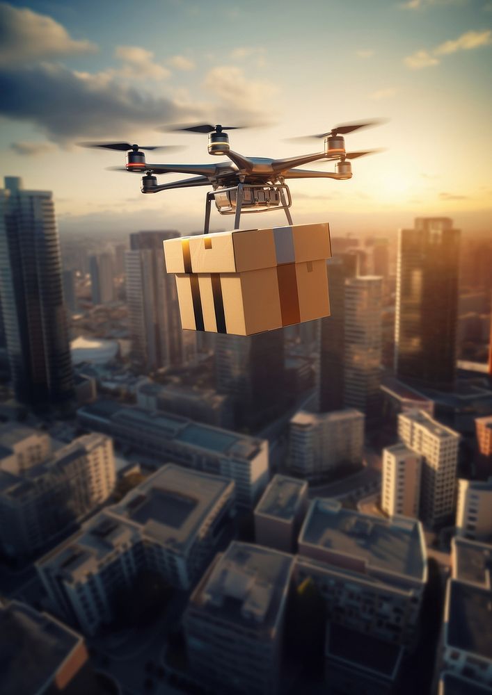 Drone carrying a package architecture helicopter aircraft. 