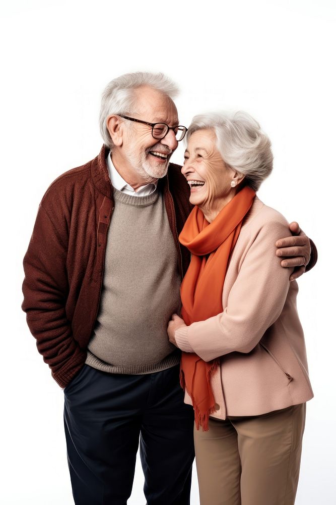 Old couple laughing sweater adult. AI generated Image by rawpixel.