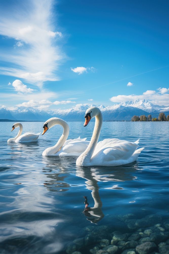 Swan landscape mountain outdoors. AI generated Image by rawpixel.