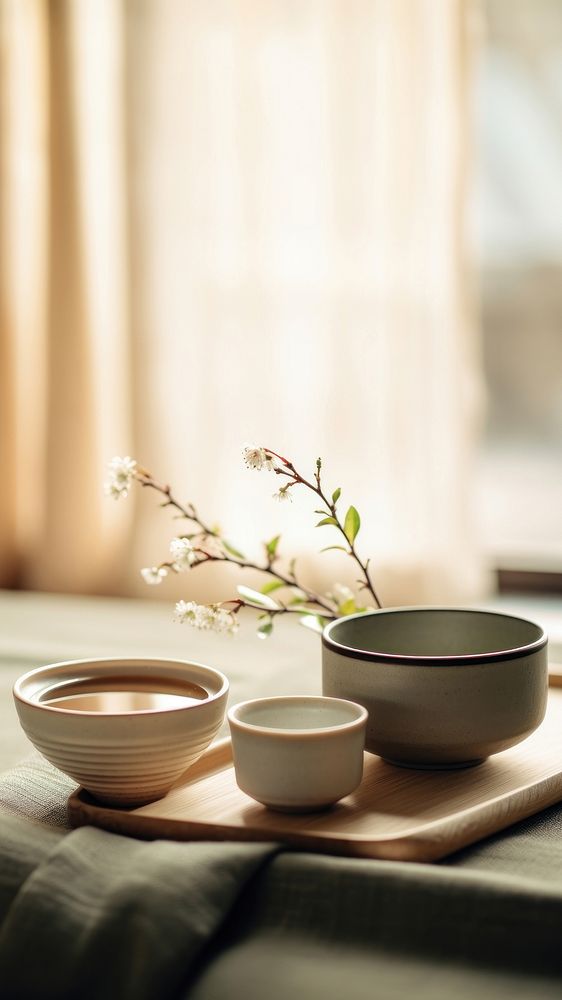 Japanese Tea Ceremony table bowl cup. AI generated Image by rawpixel.